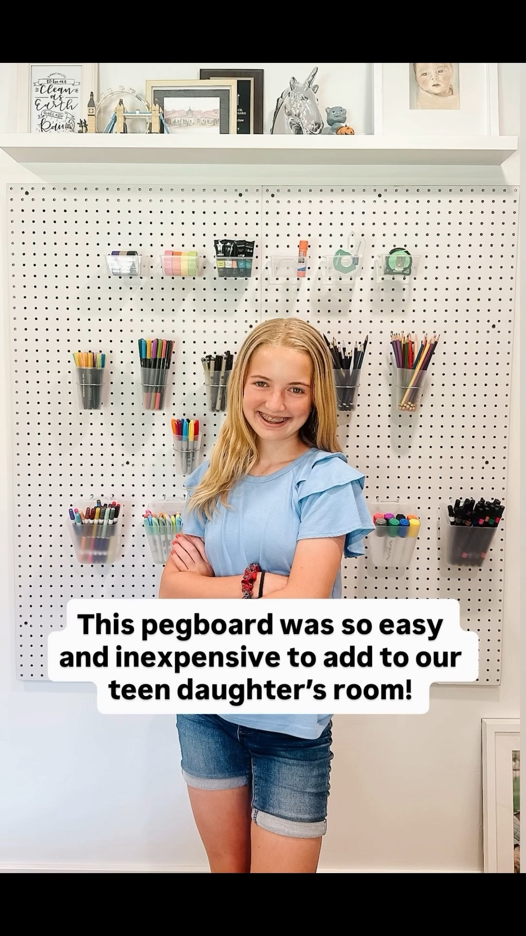 This is the longest I’ve lived in any home since I was 17 and it feels so good to me. 

And now that we’ve been here this long, there are things that need updating as our family grows and changes! 

This was a quick, affordable project (these pegboard are $12!) and Ella was SO happy with how it turned out! 