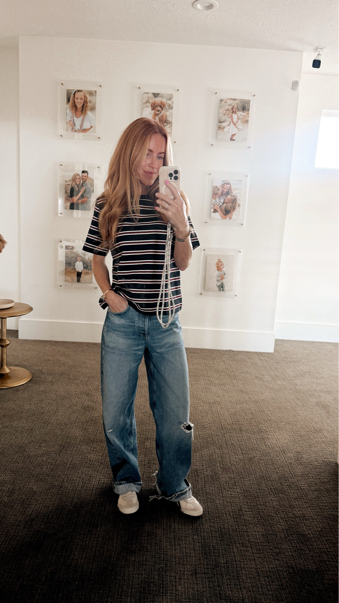 Wearing a medium in the shirt and I’m sized down in the jeans! 

Onitsuka tiger, aritzia, striped shirt, citizens of humanity