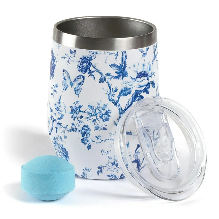 Hi Peach Layne 11.5 oz Blue Toile Wine Tumbler with 30g Hi Tide Bath Bomb | Walmart (US)