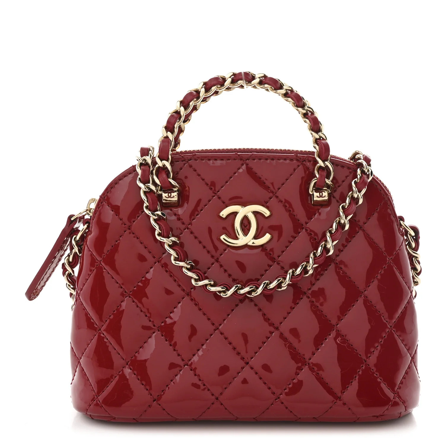 Patent Calfskin Quilted Shiny Coco Clutch With Chain Red | FASHIONPHILE (US)
