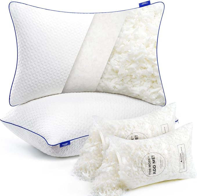 viewstar King Size Pillows Set of 2, Firm Shredded Memory Foam Pillows Adjustable for Side Back S... | Amazon (US)