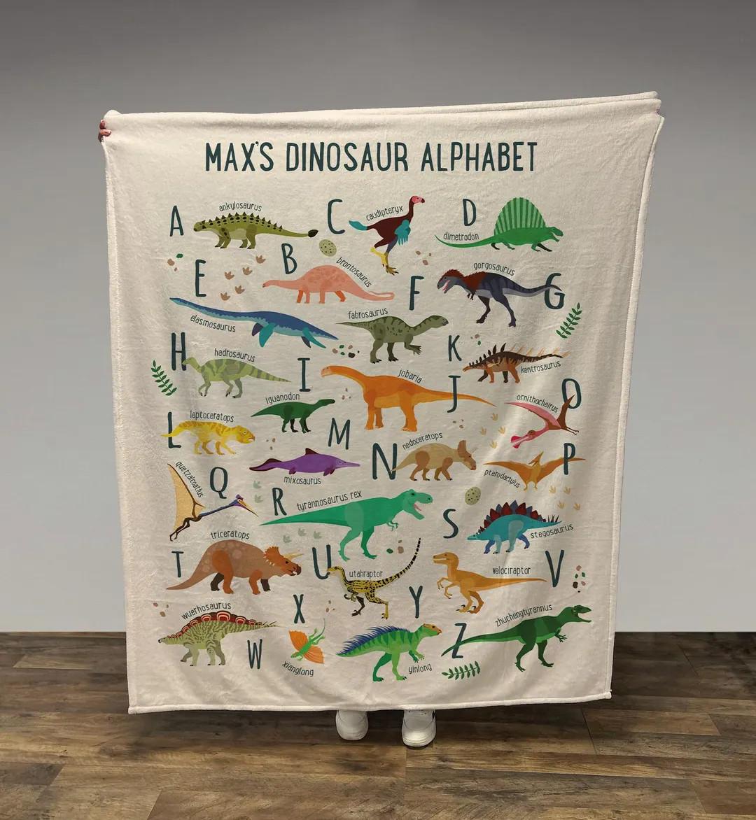 Personalized Dinosaur Alphabet Blanket, Boy Blanket Gift, Baby Blanket Gift, Kids Blanket, Person... | Etsy (US)