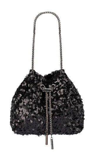 Ilana Sequin Drawstring Bag in Black | Revolve Clothing (Global)