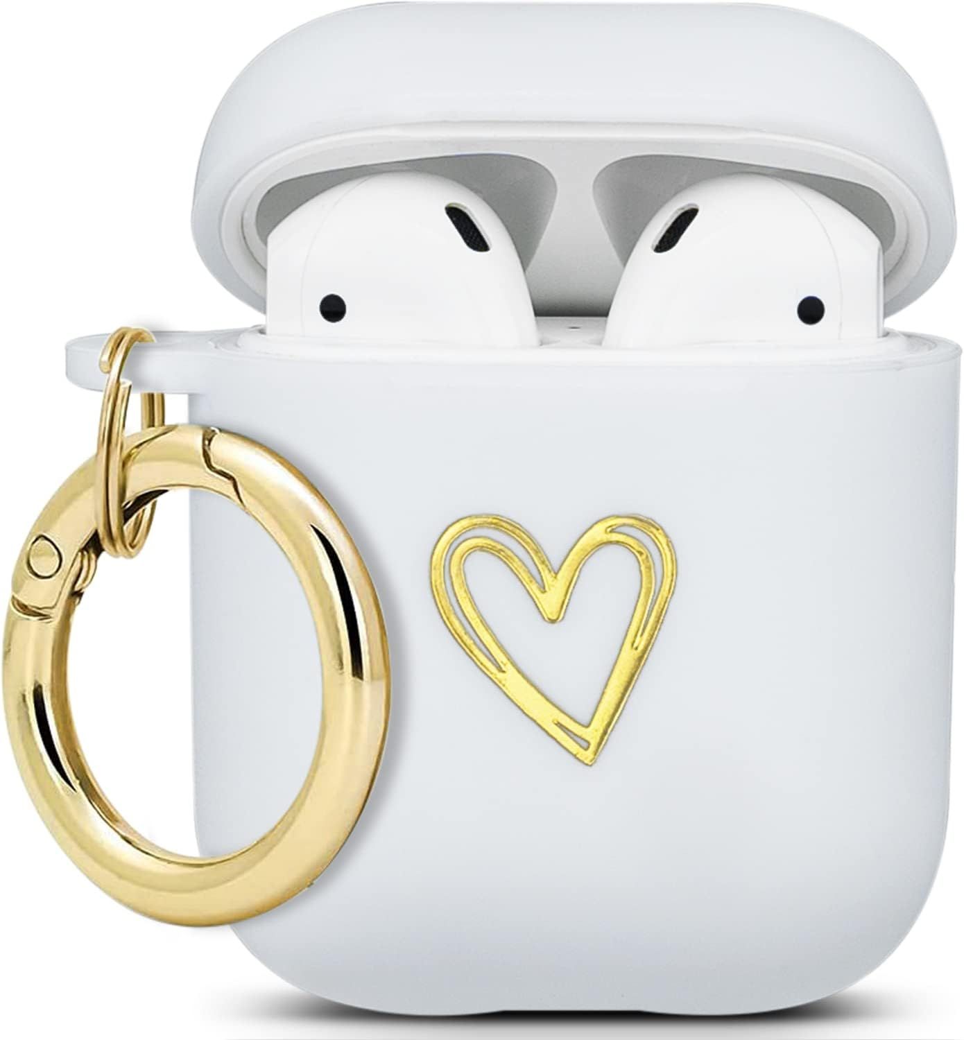 Wonjury AirPods Case Soft TPU Gold Heart Pattern Cute with Keychain Shockproof Cover Case for Gir... | Amazon (US)