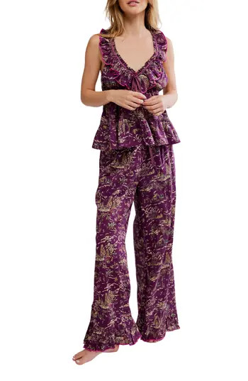 Free People Tangled Lights Ruffle Pajamas in Wine Combo at Nordstrom Rack, Size Small | Nordstrom Rack