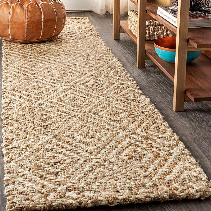 JONATHAN Y Hira Hand Woven Diamond Chunky Jute Natural Runner Rug, 2x8, Bohemian, Transitional, E... | Amazon (US)