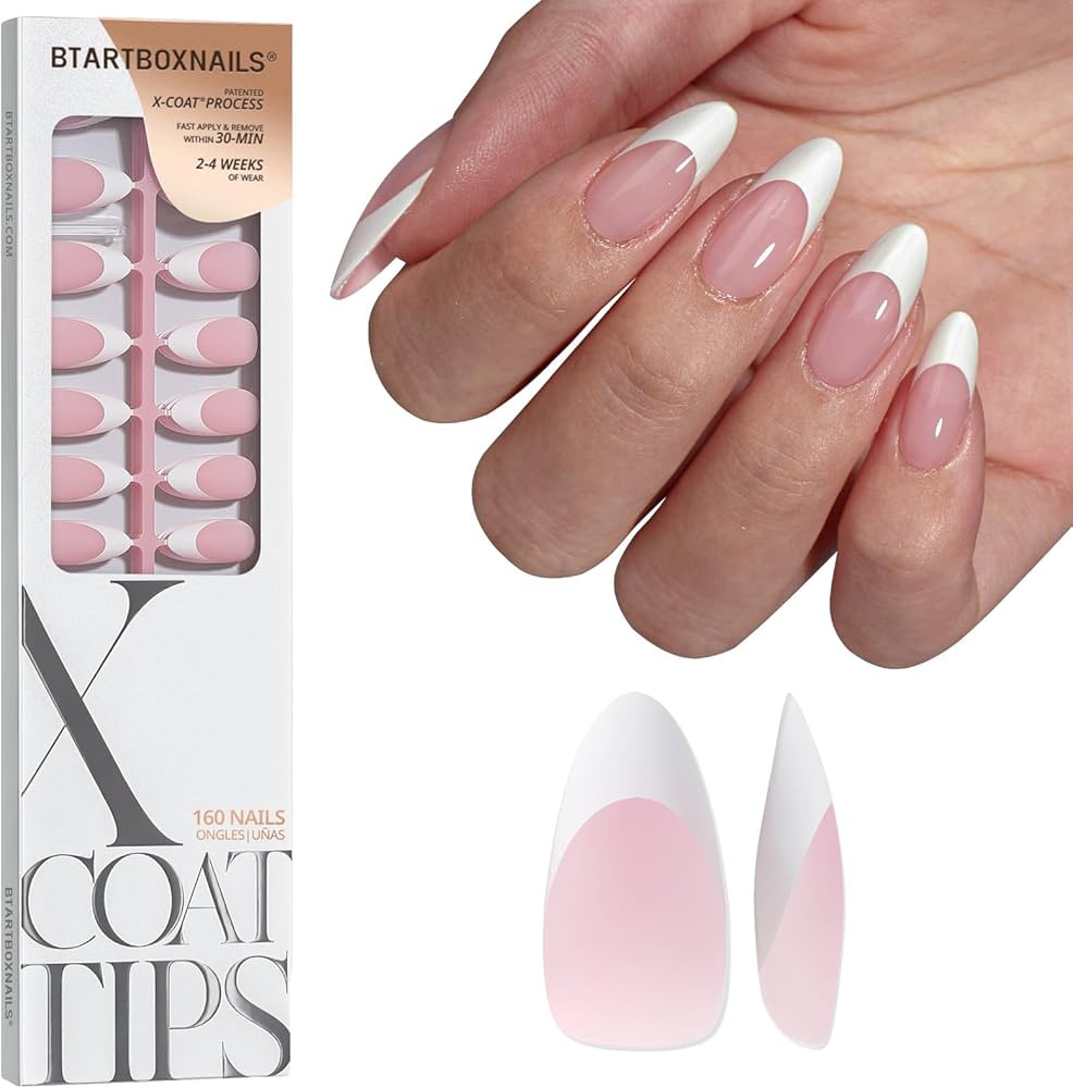 BTArtboxnails French Gel Nail Tips - French Tip Press on Nails Pink Medium Almond XCOATTIPS for N... | Amazon (US)