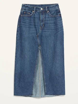 High-Waisted Split-Front Cut-Off Non-Stretch Jean Maxi Skirt for Women | Old Navy (US)