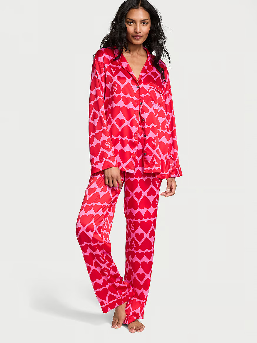 Buy Glazed Satin Long Pajama Set, PINK ICONIC STRIPES - Order Pajamas Sets online - Victoria's Se... | Victoria's Secret (US / CA )