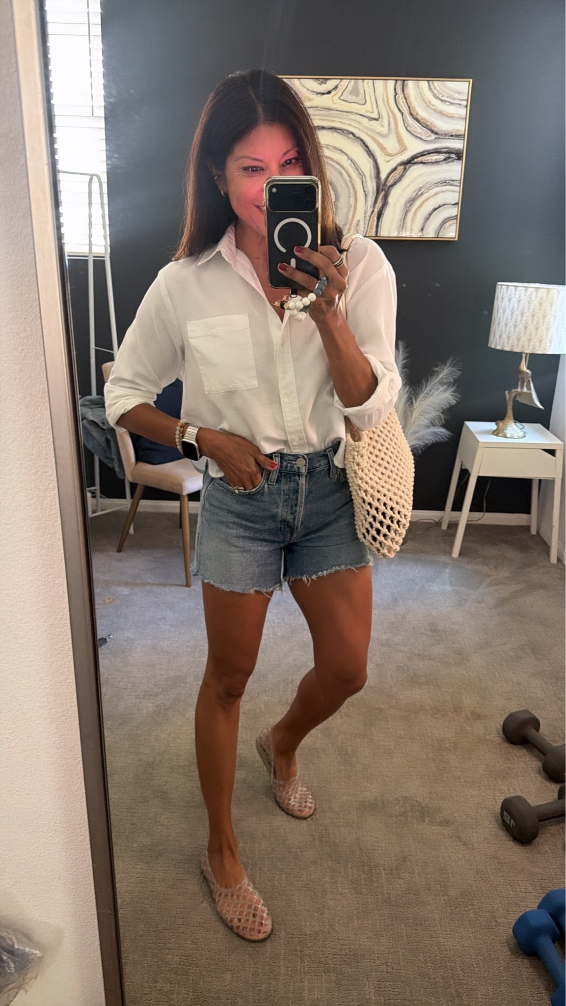A classic denim short outfit 

Jeans size 25 
Shirt size small 
Shoes tts

#LTKootd #LTKSeasonal #LTKPetite
