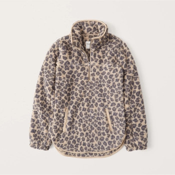 Sherpa Half-Zip Faux Leather-Trim Sweatshirt | Abercrombie & Fitch (US)