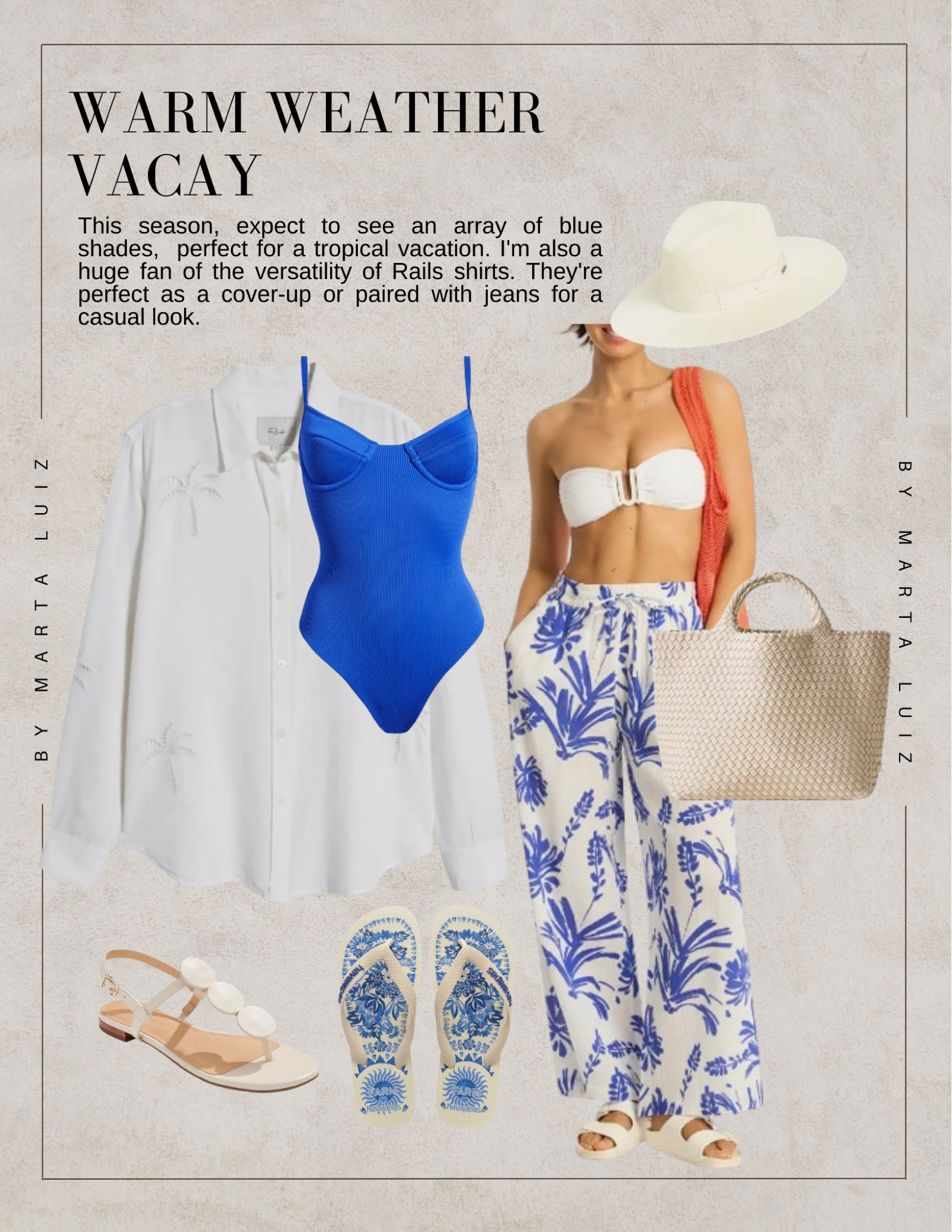 Tropical Vacation | Spring/Summer Outfit ideas | Farm Rio dresses 

This season, expect to see an array of blue shades,  perfect for a tropical vacation. I'm also a huge fan of the versatility of Rails shirts. They're perfect as a cover-up or paired with jeans for a casual look.

#LTKswim #LTKtravel #LTKstyletip