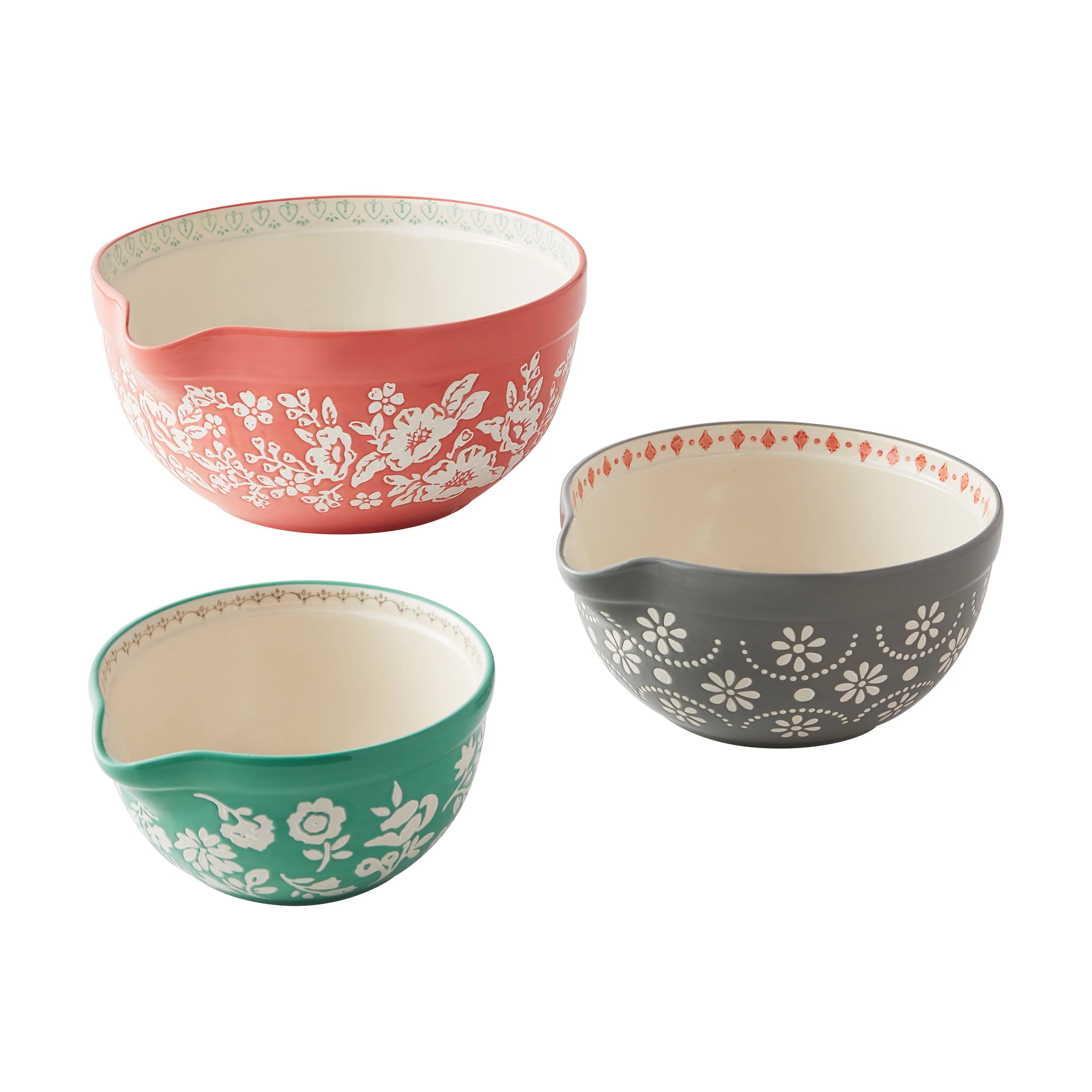 The Pioneer Woman Fancy Flourish 3-Piece Ceramic Mixing Bowl Set - Walmart.com | Walmart (US)