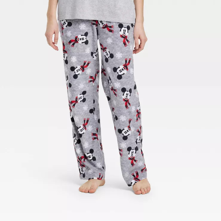 Women's Holiday Mickey Mouse Fleece Matching Family Pajama Pants - Gray | Target