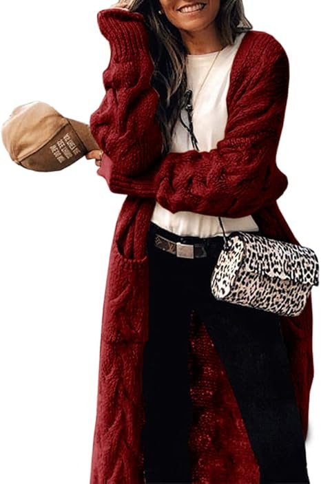 ZIWOCH Women's Long Cardigan Coats Cable Knit Casual Open Front Long Sleeve Loose Sweater with Po... | Amazon (US)