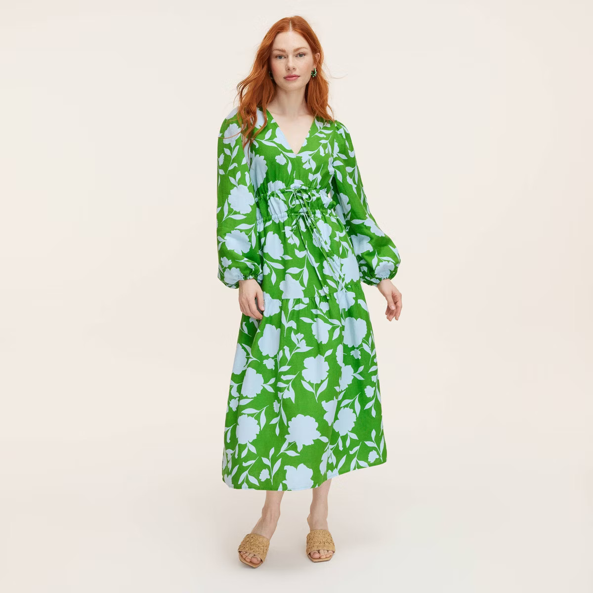 Women's Classic Rose Linen Long Sleeve Maxi Dress - kate spade new york x Target Green/Blue | Target