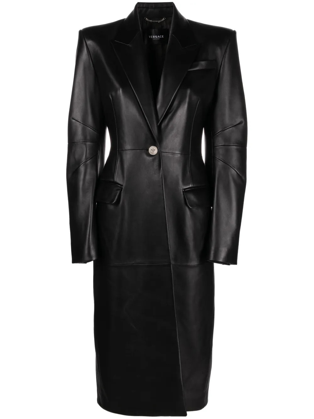 Versace Leather Trench Coat | Black | FARFETCH | Farfetch Global