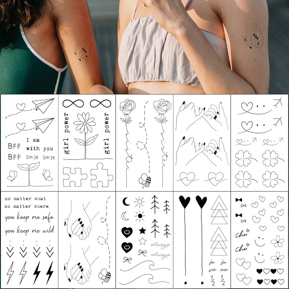 Esland Realistic Best Friends Temporary Tattoos Matching Bestie Tattoo Stickers for Women, Girls, Co | Amazon (US)