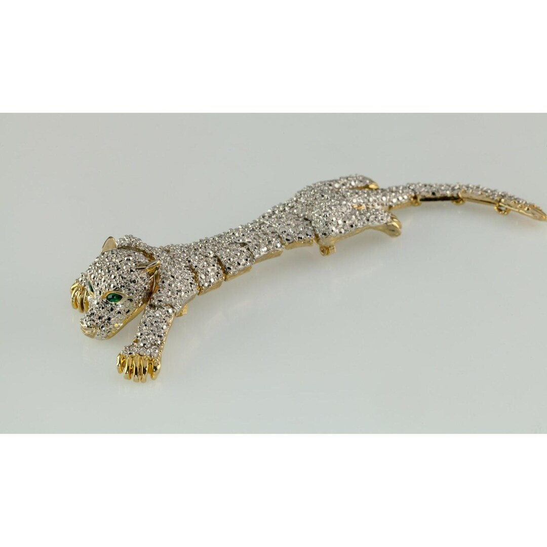 Vintage Articulating Costume Shoulder Brooch Panther Crystal 1980s | Etsy (US)