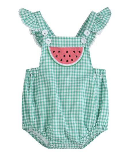 Lil Cactus Green Gingham Watermelon Ruffle Romper - Infant & Toddler | Zulily