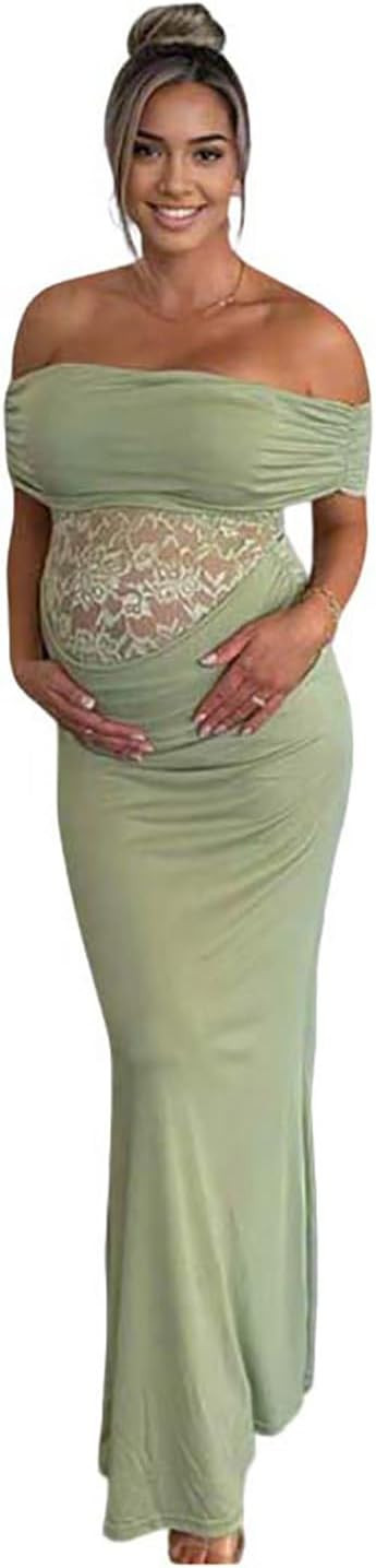 Cichic Off Shoulder Maternity Maxi Dress for Photoshoot Baby Shower Sheer Splicing Ruched Pregnancy Gowns | Amazon (US)