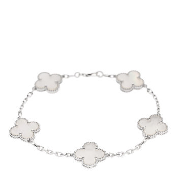 18K White Gold Mother of Pearl 5 Motifs Vintage Alhambra Bracelet | FASHIONPHILE (US)