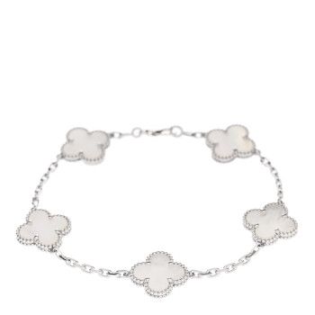 18K White Gold Mother of Pearl 5 Motifs Vintage Alhambra Bracelet | FASHIONPHILE (US)