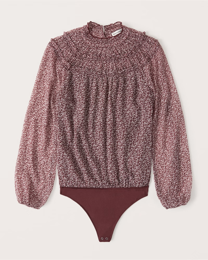 Long-Sleeve High-Neck Chiffon Bodysuit | Abercrombie & Fitch (US)