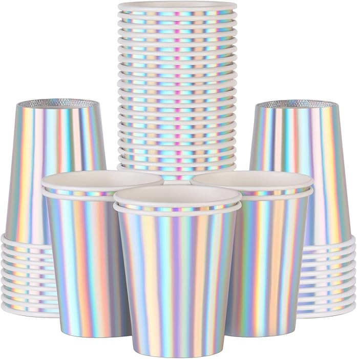 Iridescent Paper Cups 9 oz [50 pack] Disposable Coffee Cup Hot Cold Drinks Tea Water Milk Juice B... | Amazon (US)