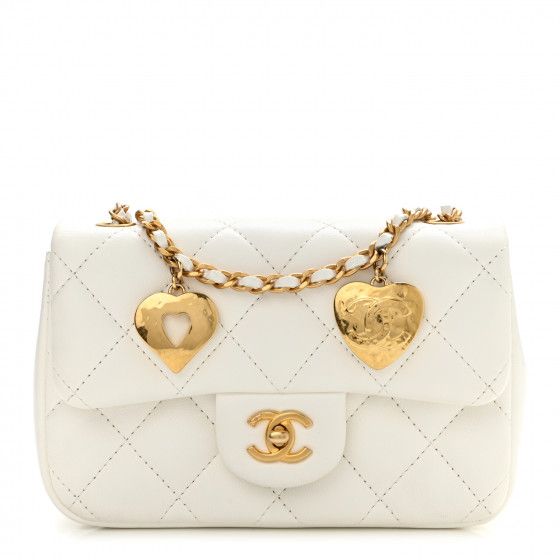 Lambskin Quilted Heart Charms Flap White | FASHIONPHILE (US)