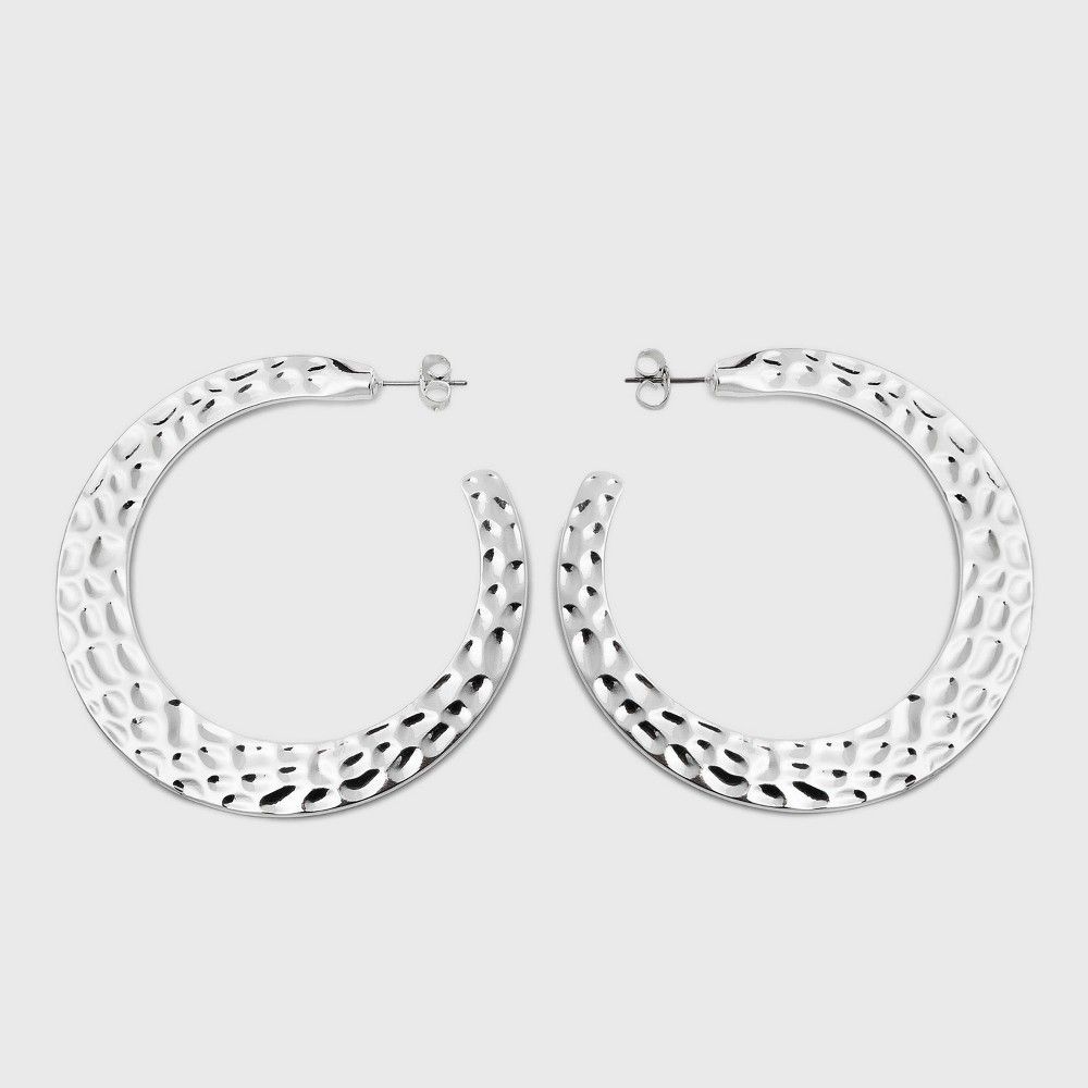 Hammered Hoop Earrings - A New Day Silver | Target