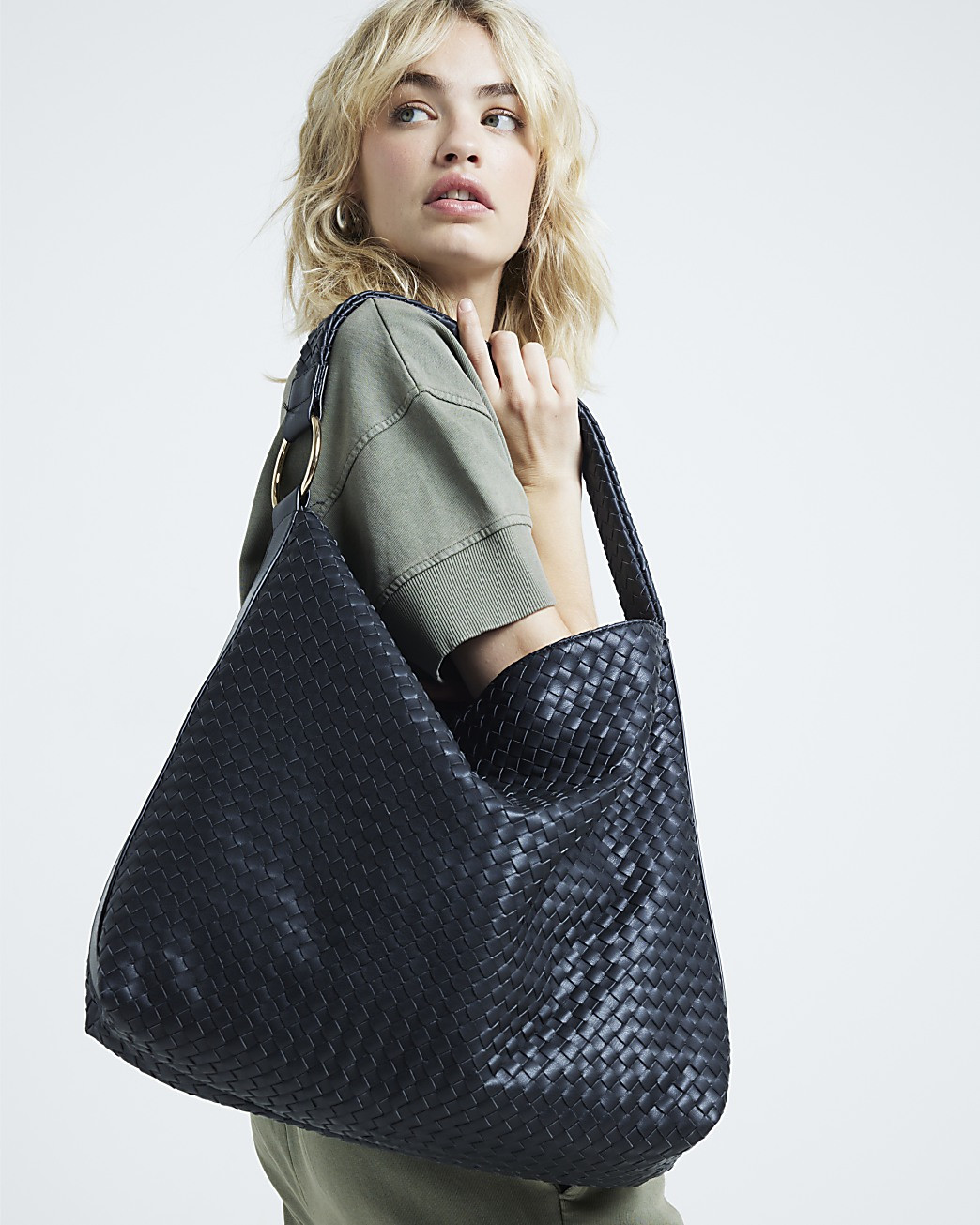 Black Woven Slouch Tote Bag | River Island (UK & IE)