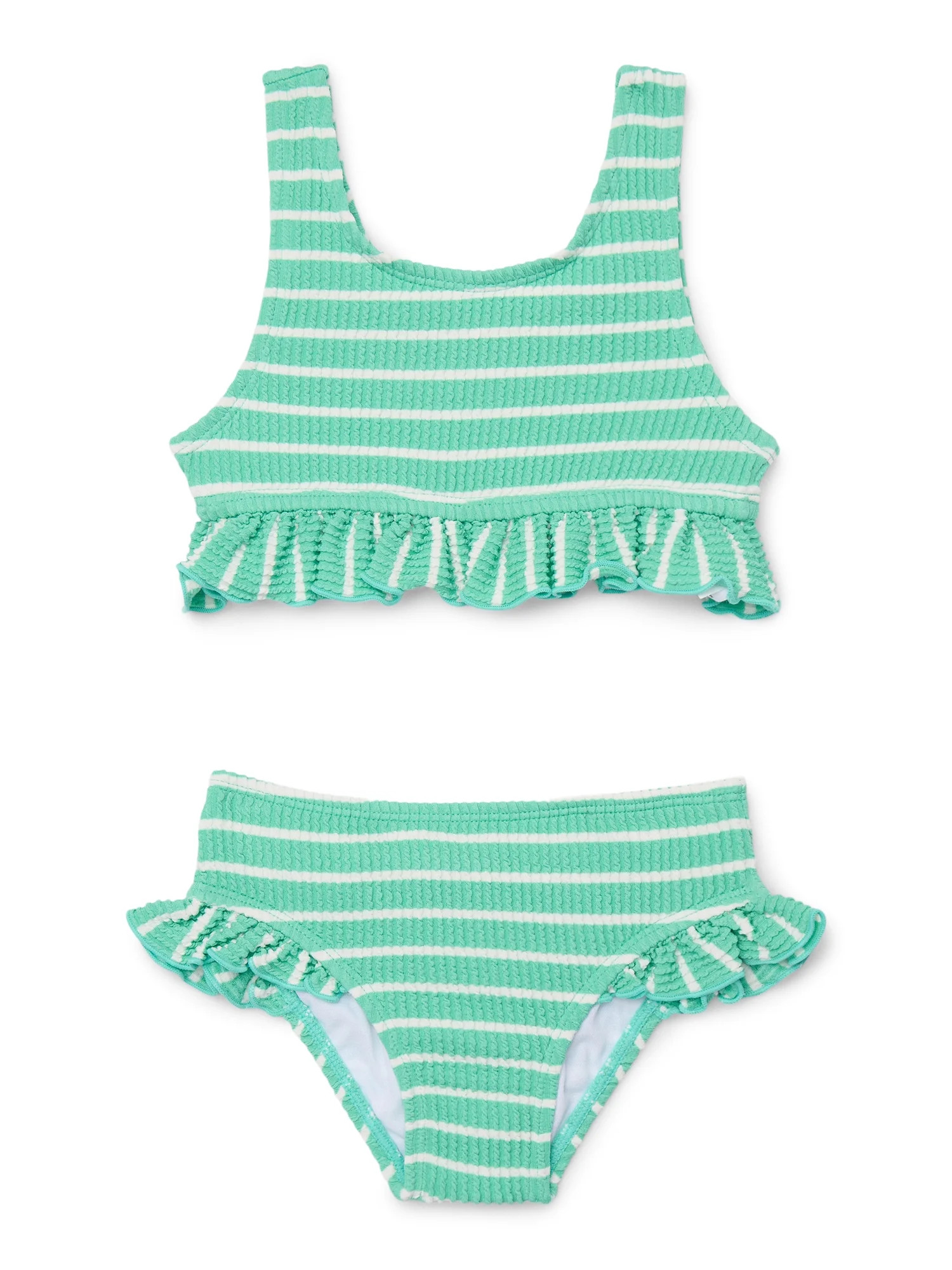 Wonder Nation Baby and Toddler Girls Ruffle Bikini Top and Bottoms Swim Set, 2-Piece, Sizes 12M-5... | Walmart (US)