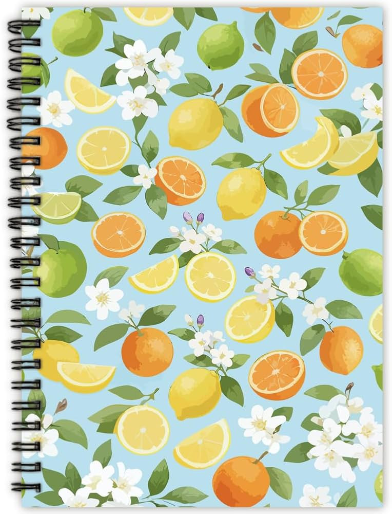 PRESSINART Cute Spiral Notebook Lemons Orange Fruit Pattern Journal 6" x 8" 80 Pages A5 Hardcover... | Amazon (US)