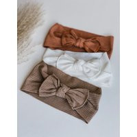 Ribbed Nylon Baby Headband, Neutral Bows, Infant Hair Bow, Turban Knot Headwrap, Newborn Bow, Toddle | Etsy (US)