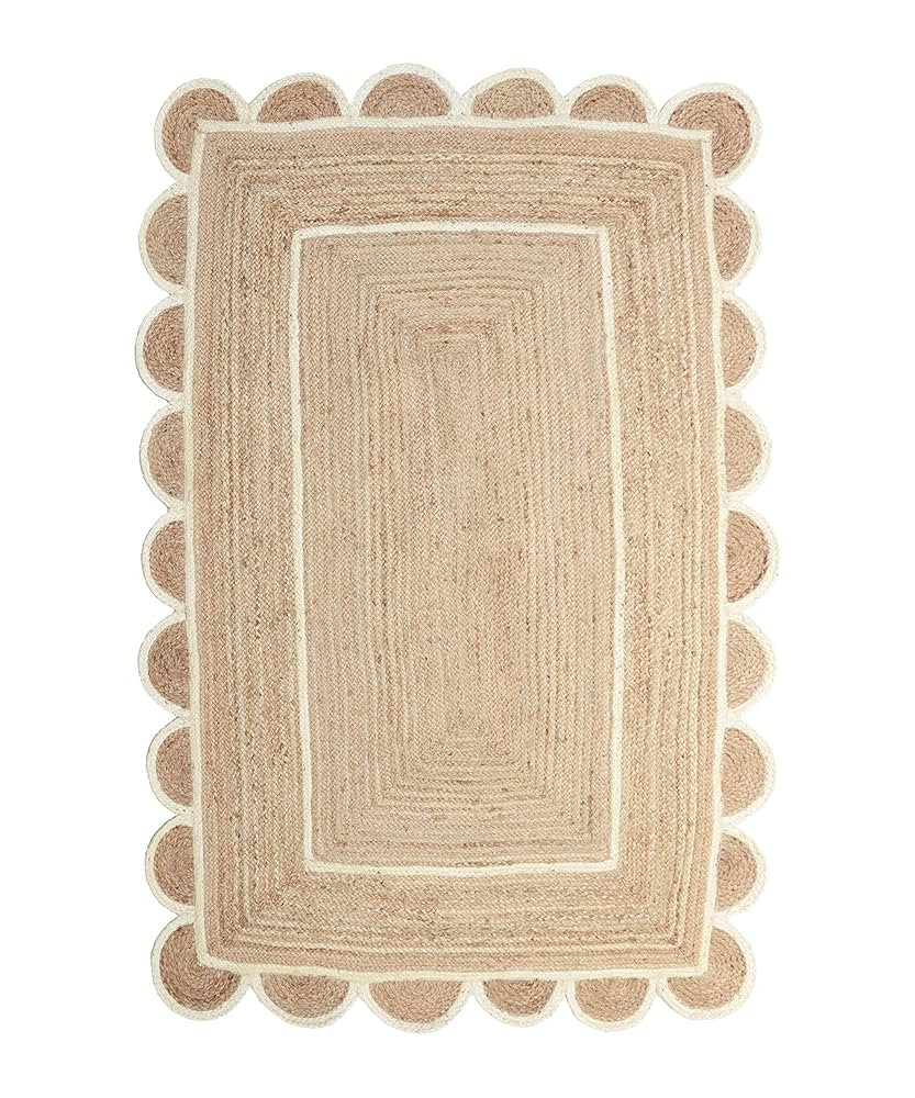 Scallop Pattern Jute Bohemian Area Rug (2'x3', Off White) | Amazon (US)