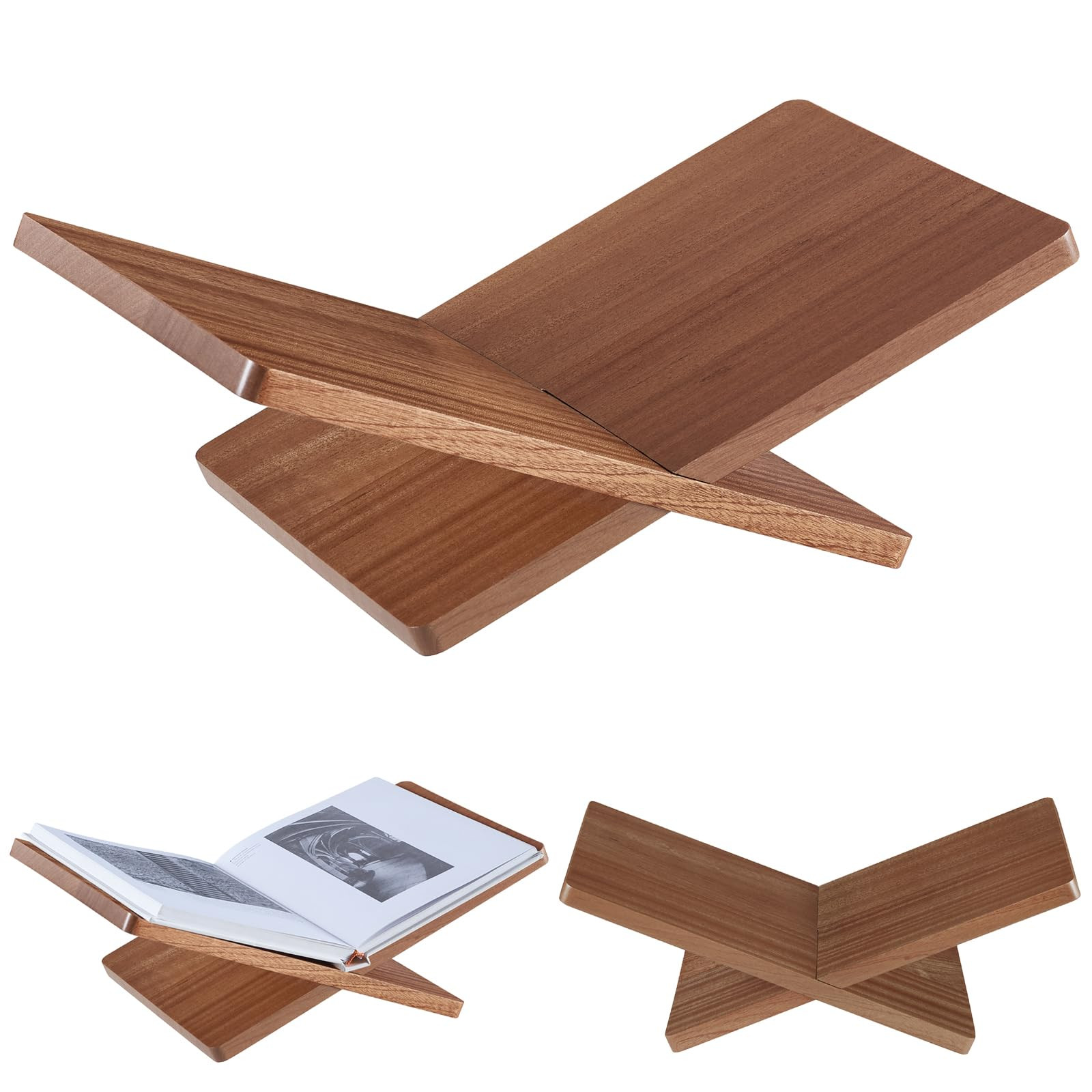 Solid Wooden Book Stand for Desktop Display & Reading –15.7" x 9.4" x 5.7” Extra Large Wood O... | Amazon (US)