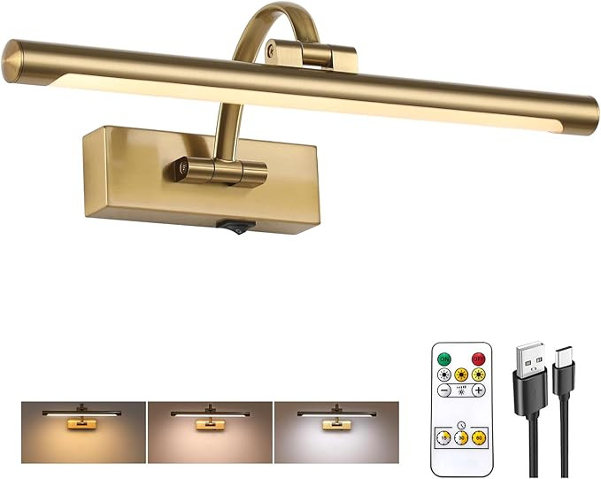 Wireless Picture Lights for Wall Rechargeable, Battery Operated Art Light for Paintings, 3CCT Dim... | Amazon (US)