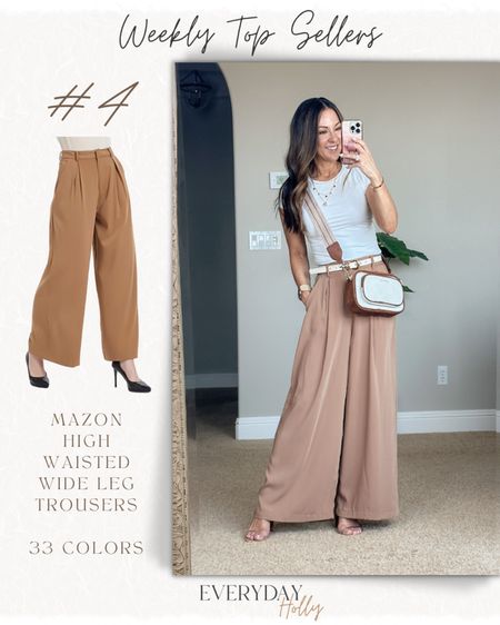 15% off Last weeks too seller -  Wide leg trousers xs short in camel.  I am 5'1", 109lbs. Sale - Fitted double layer tee xs. Belt and necklace linked  
Clear strap 3" heels TTS,  


#LTKstyletip #LTKsalealert #LTKunder50