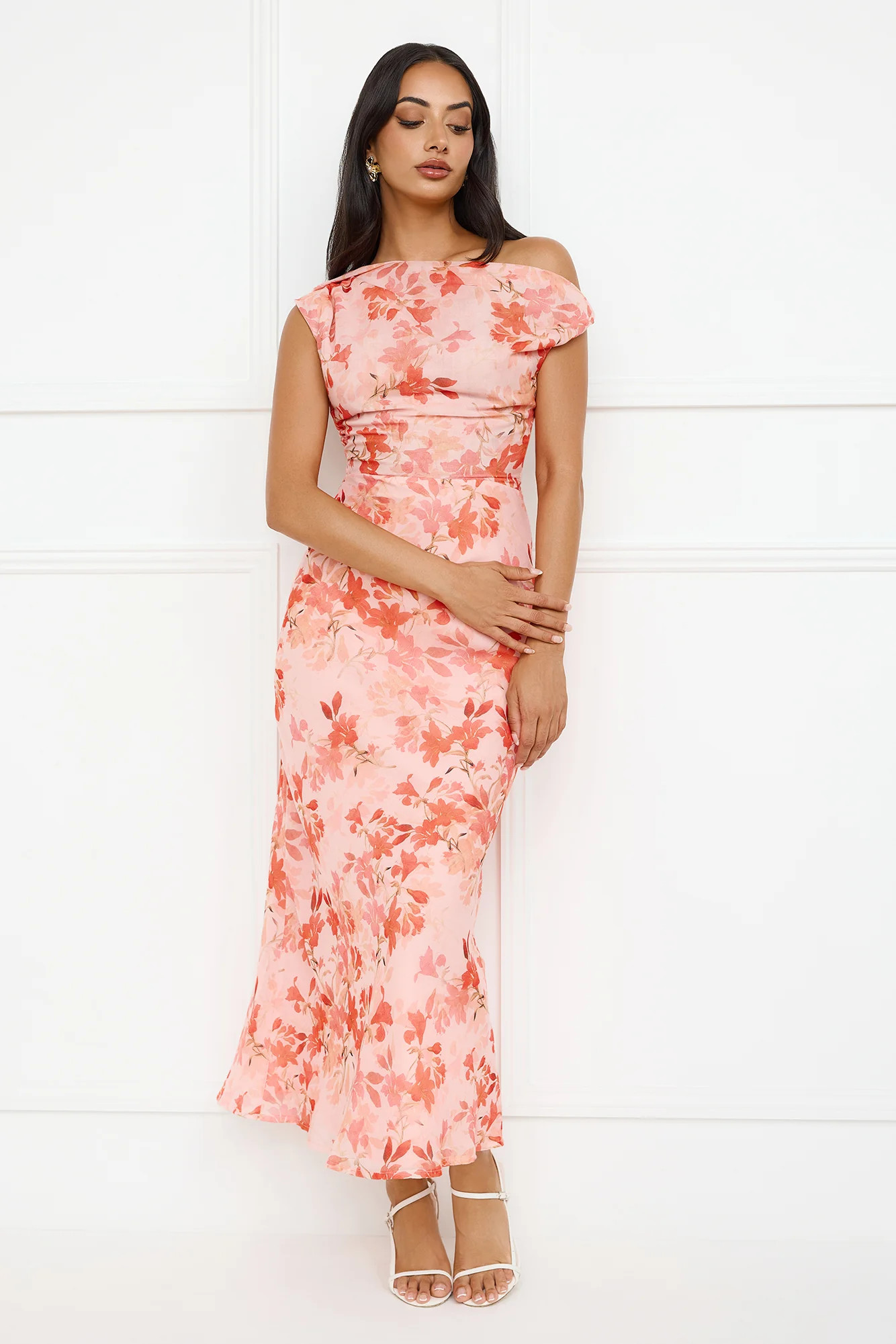 Coastline Chic Off Shoulder Maxi Dress Orange | Hello Molly (AU)