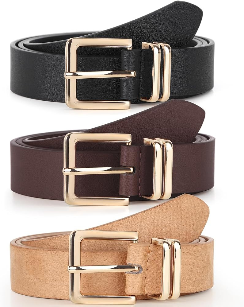 UnFader Pack 3 Women Belts for Jeans Pants, Fashion Gold Buckle Leather Belts | Amazon (US)