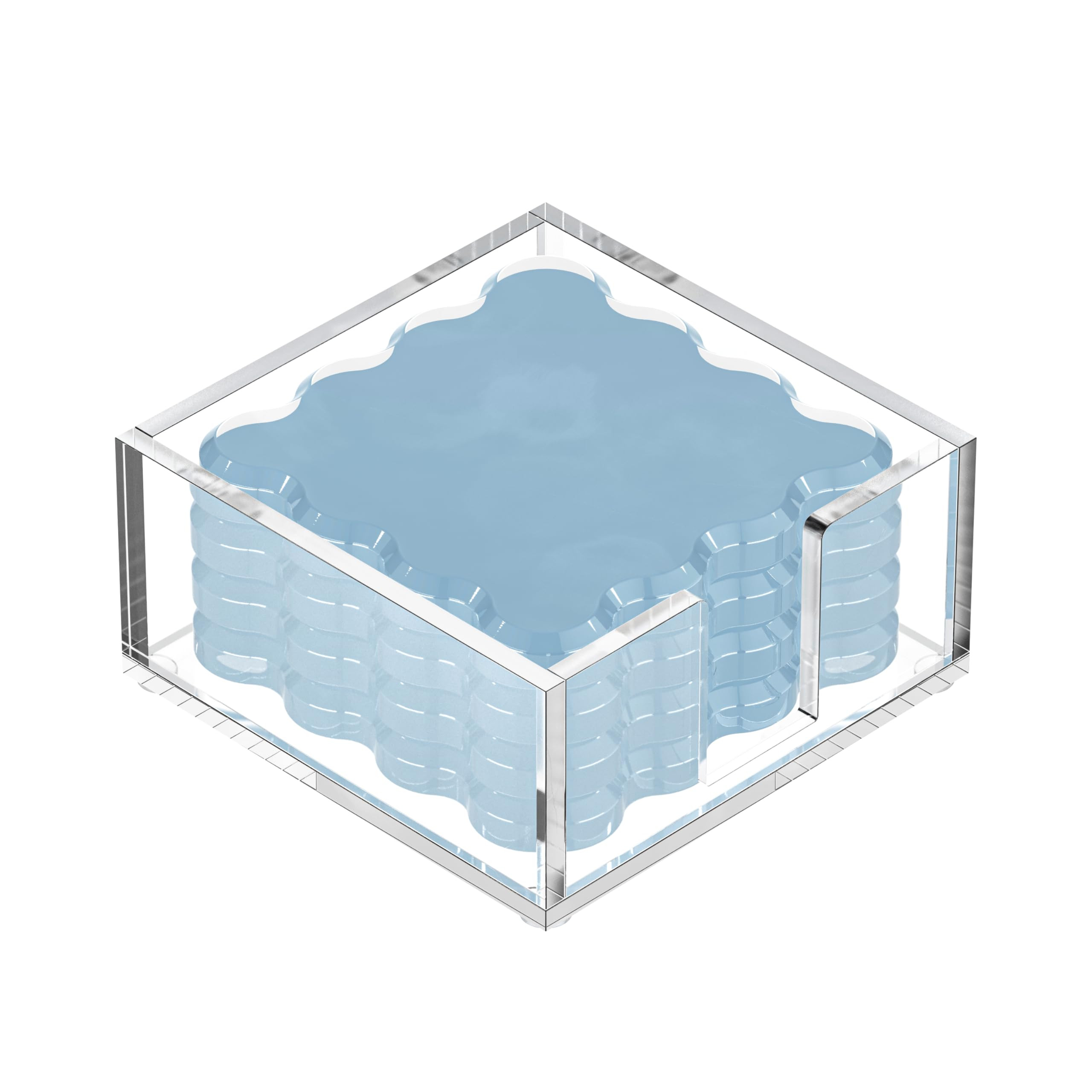 Square Scalloped Acrylic Drink Coaster Set 4‑Pack with Square Holder (Light Blue) | Amazon (US)