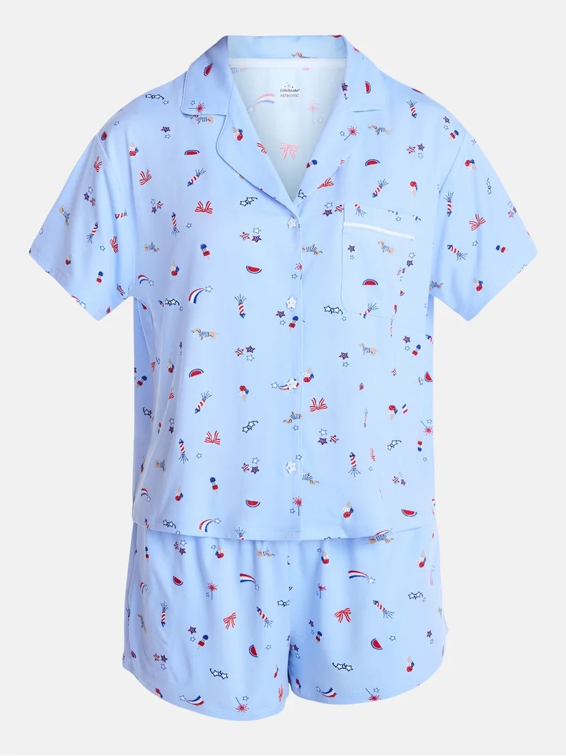 Fourth of July Women's Notch Top and Shorts Pajama Set from Way to Celebrate, 2-Piece, Sizes XS-3... | Walmart (US)