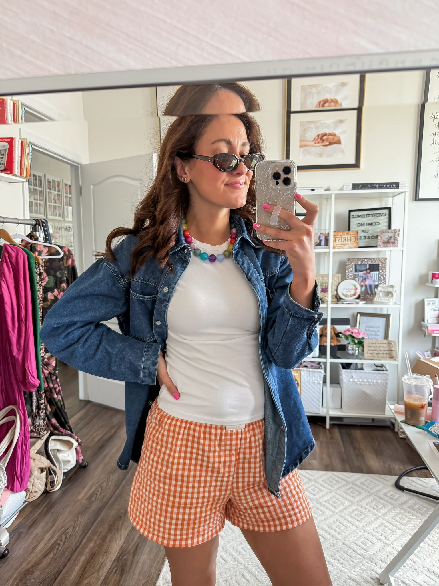 Colorful beaded necklace with orange gingham shorts

#LTKootd #LTKSeasonal