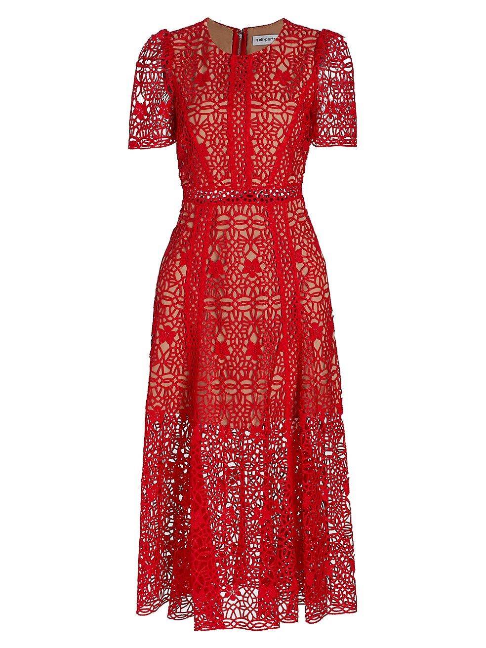 Guipure Lace Short-Sleeve Midi-Dress | Saks Fifth Avenue