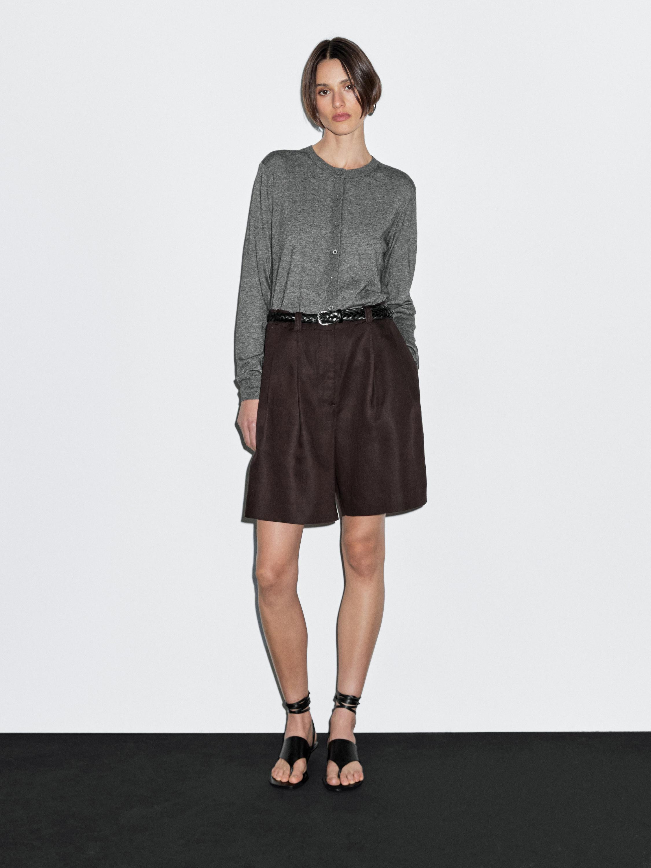 Wool blend knit cardigan with crew neck | Massimo Dutti UK