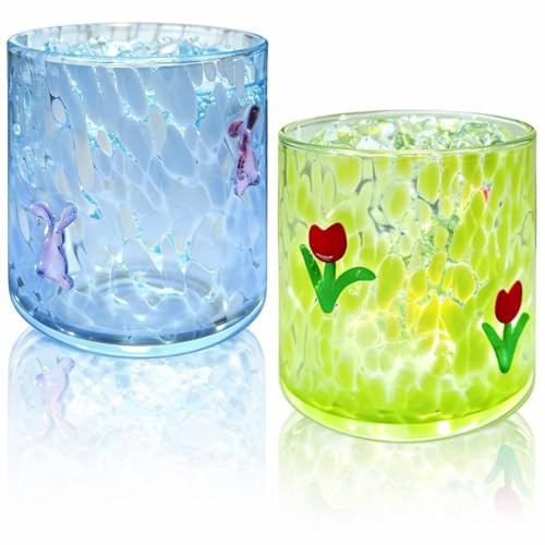 Wtruoy 2 Pcs Easter Icon Glass Cups - 14 oz Juice Glasses, Hand-blown Old Fashioned Drinking Glasses for Holiday Gifts, Family Parties, Cocktail Glassware, Home Bar Decor | Amazon (US)