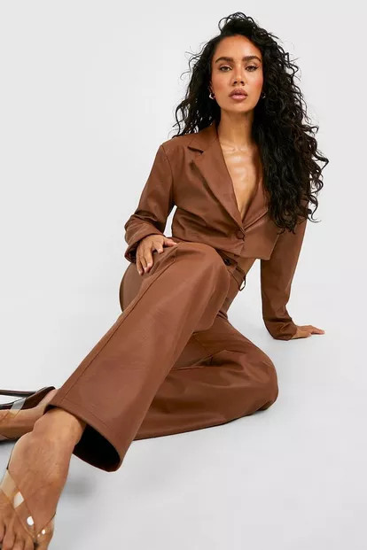 Wide Leg Leather Look Trousers | Boohoo.com (UK & IE)
