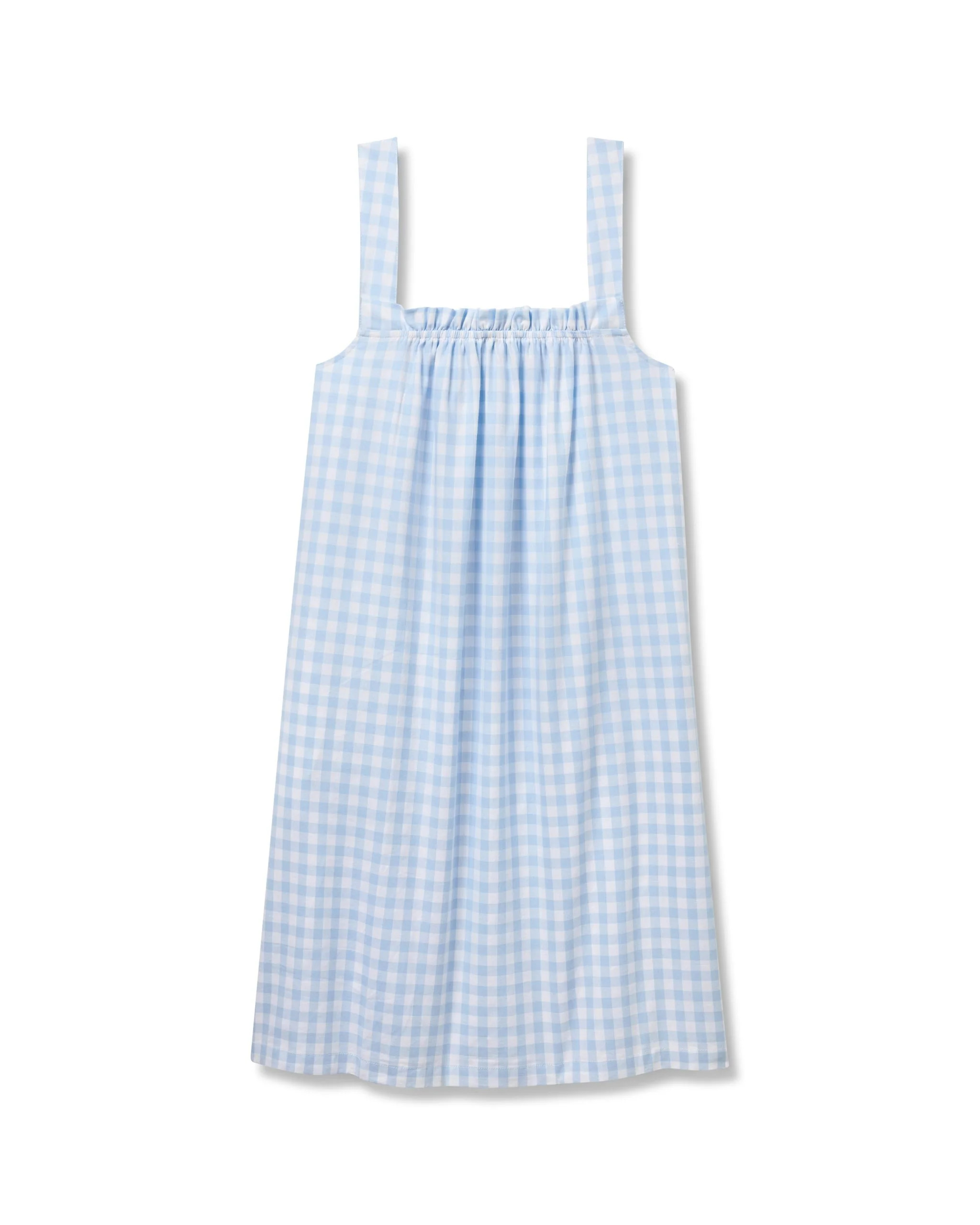 Women's Twill Annabelle Nightgown in Light Blue Gingham | Petite Plume