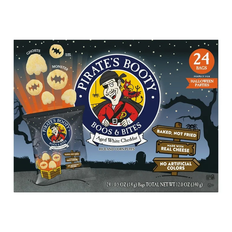 Pirate's Booty Boos & Bites Aged White Cheddar Gluten-Free Trick or Treat Snacks, 0.5 oz Bag, 24 ... | Walmart (US)